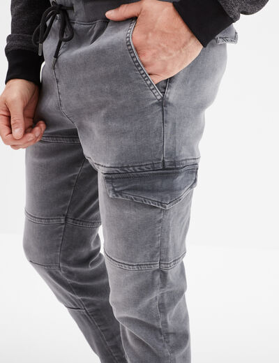 Pantalon skinny stretch 2 poches côtés denim gris fonce homme