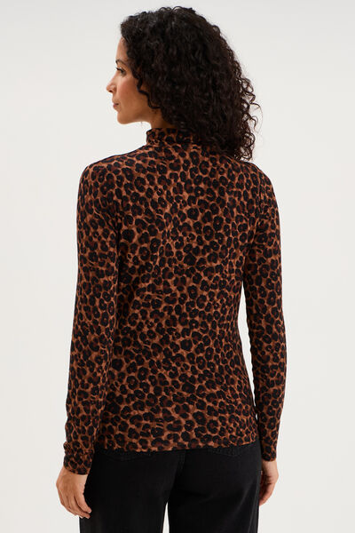 T-shirt col roul&eacute; manches longues marron femme