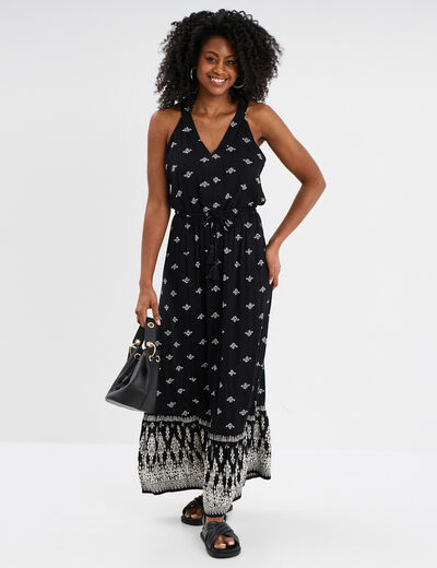 Robe midi évasée sans manches noir femme