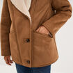 Manteau effet su&eacute;dine fourr&eacute; col ch&acirc;le marron femme