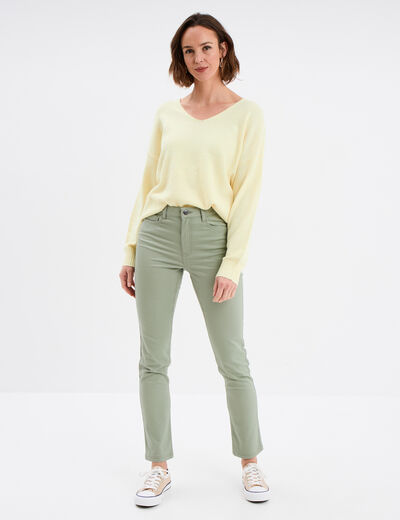 Pantalon slim en coton elasthanne vert kaki femme