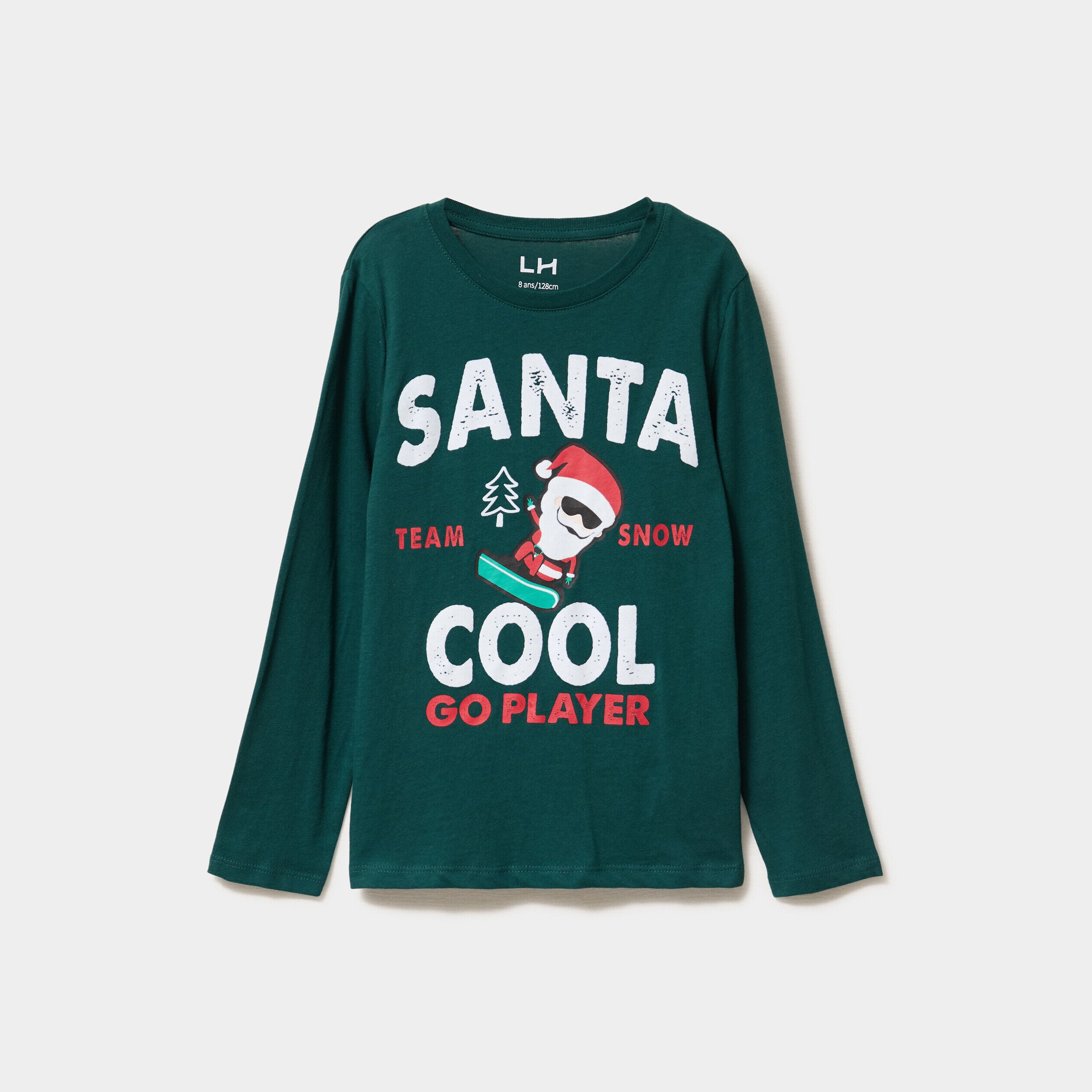 T-shirt de Noël manches longues coton vert foncé garçon LH