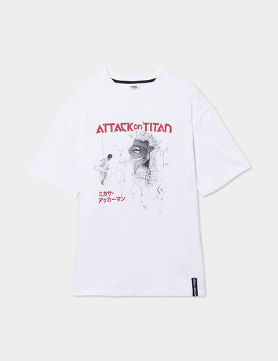 T-shirt col rond Attaque des titans blanc homme