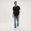 T-shirt manches courtes col tunisien bleu marine homme