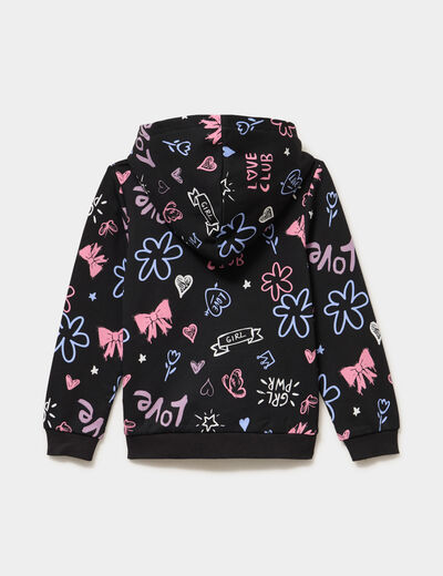Sweat zipp&eacute; &agrave; capuche noir fille