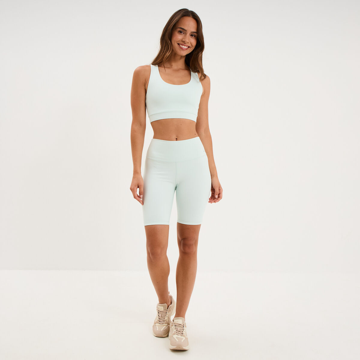Short cycliste de sport taille haute bleu turquoise femme