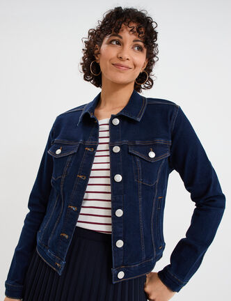 Veste en jean ajust&eacute;e boutonn&eacute;e denim brut femme