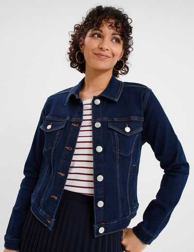 Veste en jean ajust&eacute;e boutonn&eacute;e denim brut femme