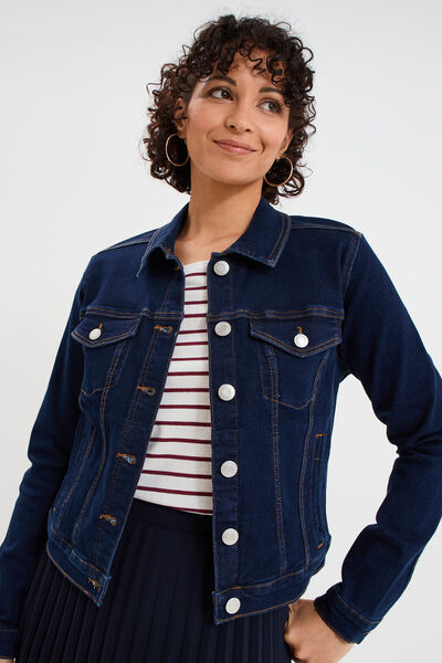 Veste en jean ajust&eacute;e boutonn&eacute;e denim brut femme