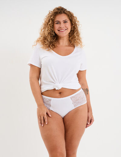Shorty coton majoritaire avec dentelle blanc femme grande taille