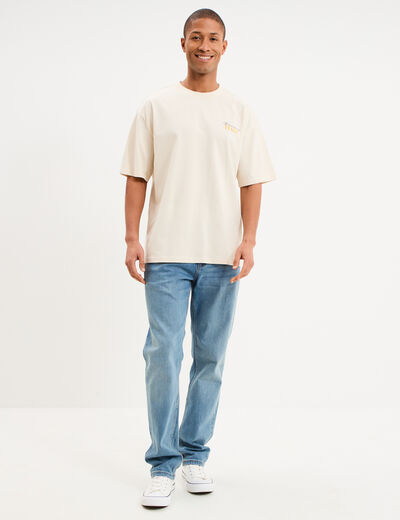 T-shirt col rond relax coton &eacute;pais ecru homme