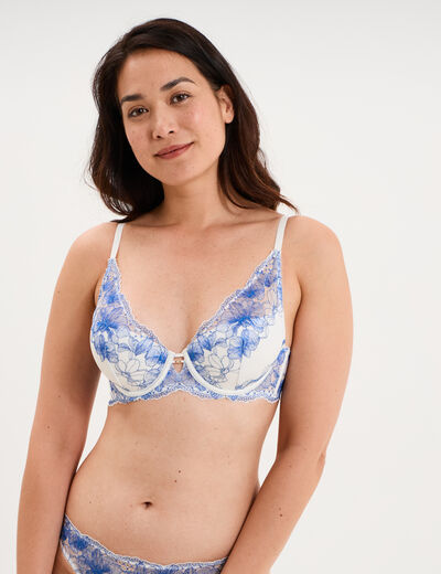 Soutien-gorge foulard padd&eacute; dentelle bleu clair femme