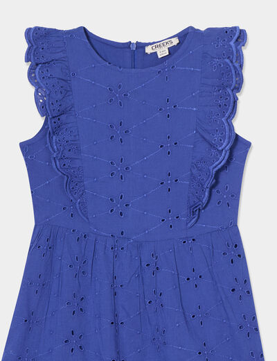 Robe broderie anglaise évasée bleu roi fille