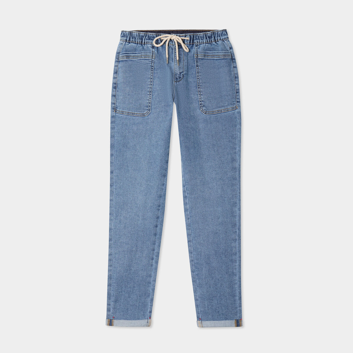 Jeans droit taille élastiquée denim stone femme