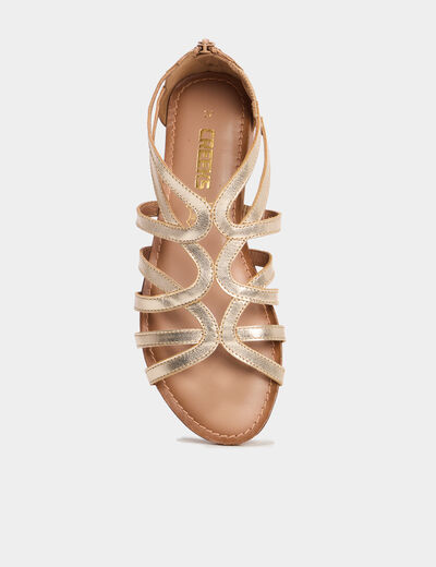 Sandales plates en cuir jaune or femme