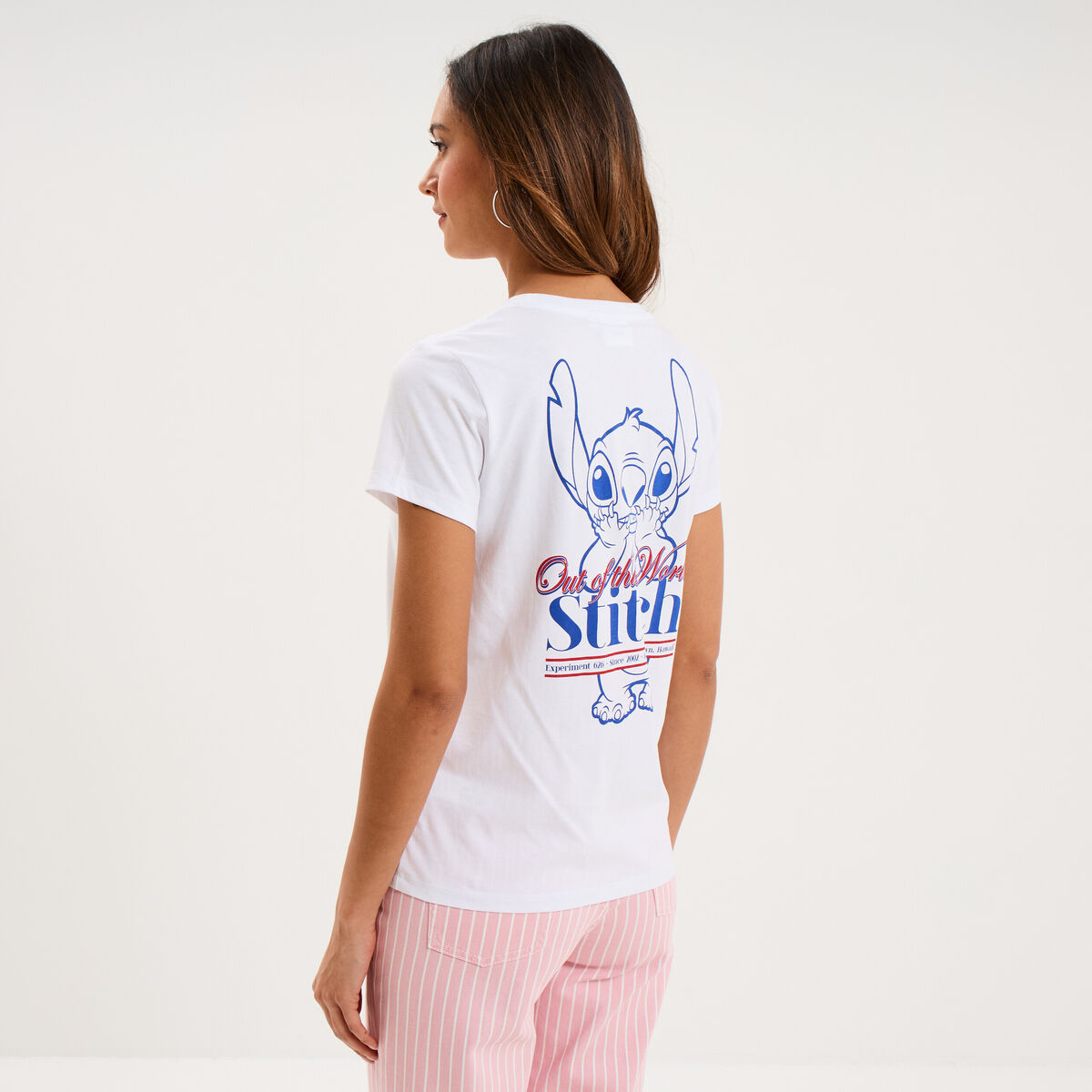 T-shirt manches courtes coton Stitch blanc femme