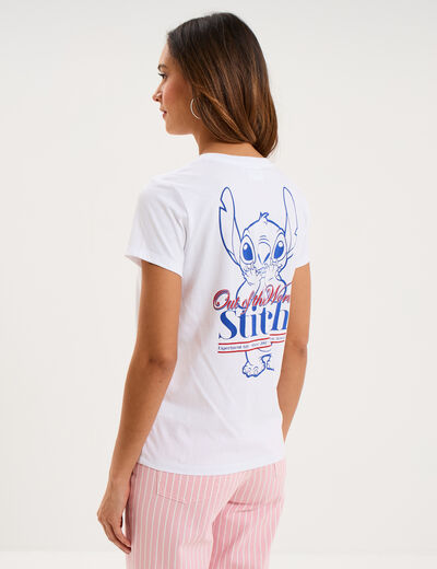 T-shirt manches courtes coton Stitch blanc femme