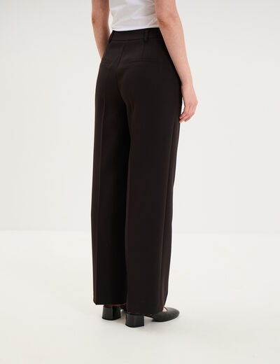 Pantalon droit effet cr&ecirc;pe &agrave; pinces noir femme