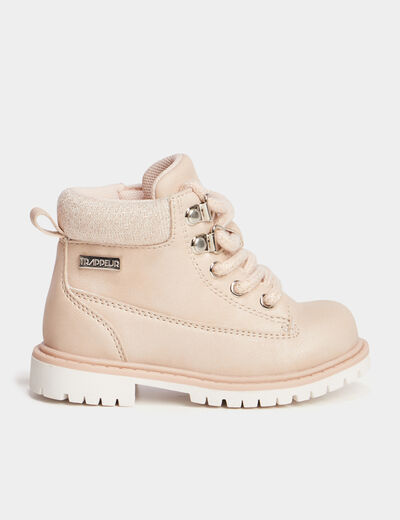 Boots zippées à lacets Trappeur rose clair bébé fille