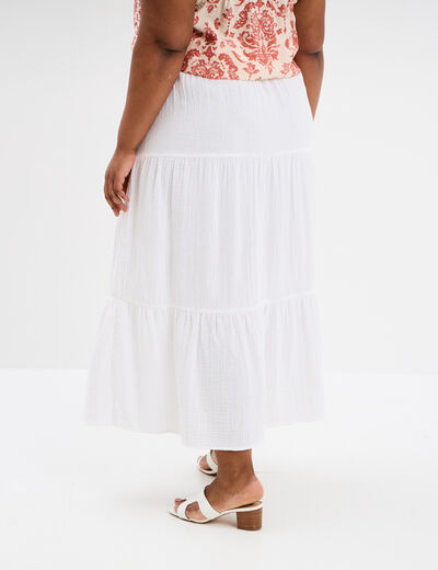 Jupe longue évasée gaze de coton blanc femme grande taille