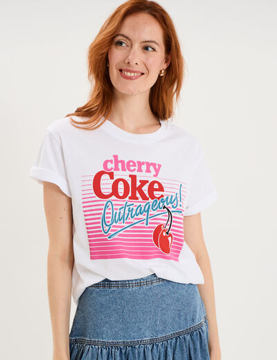 T-shirt manches courtes coton Coca Cola blanc femme