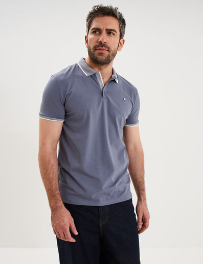 Polo slim manches courtes stretch bleu gris homme