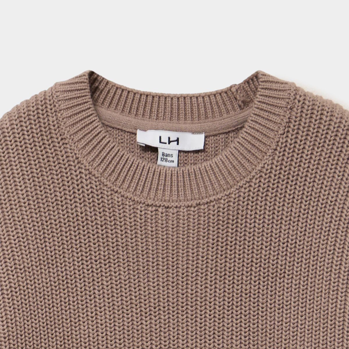 Pull col rond manches longues coton taupe gar&ccedil;on