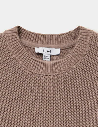 Pull col rond manches longues coton taupe gar&ccedil;on