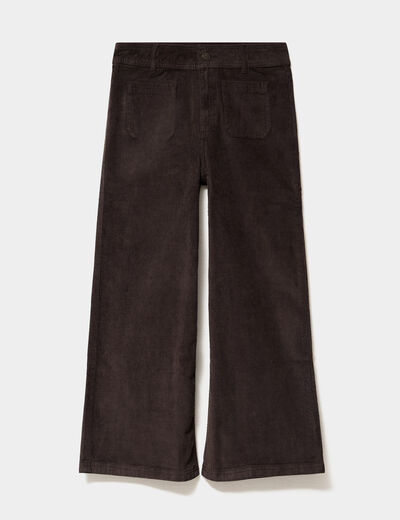 Pantalon effet velours flare 7/8&egrave;me marron fonc&eacute; femme