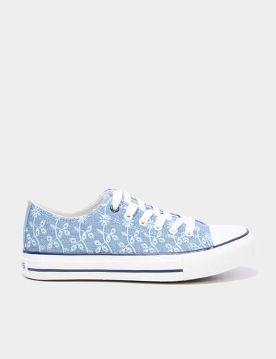 Tennis basses en toile &agrave; lacets bleu marine femme
