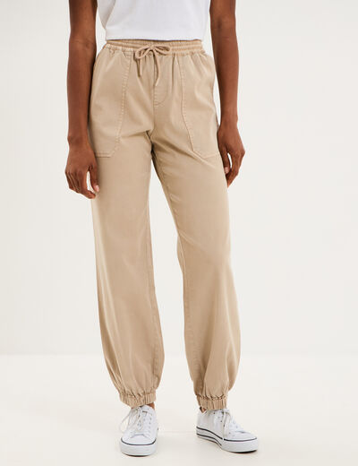Pantalon cargo droit cropped lyocell beige femme