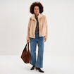 Veste fausse fourrure col montant beige femme