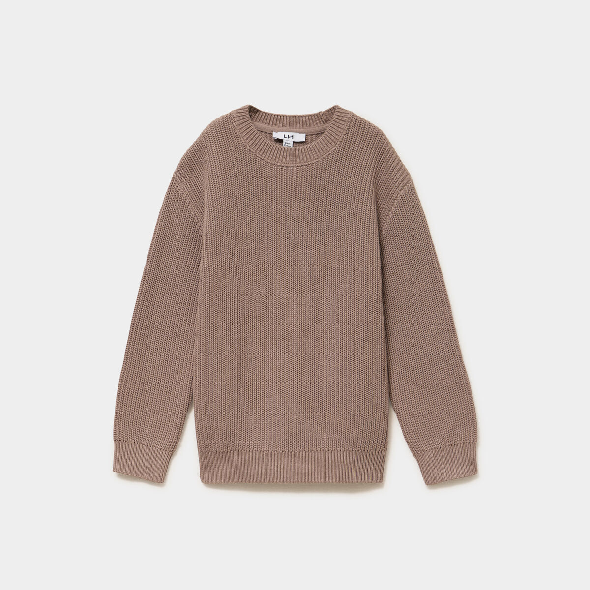 Pull col rond manches longues coton taupe gar&ccedil;on