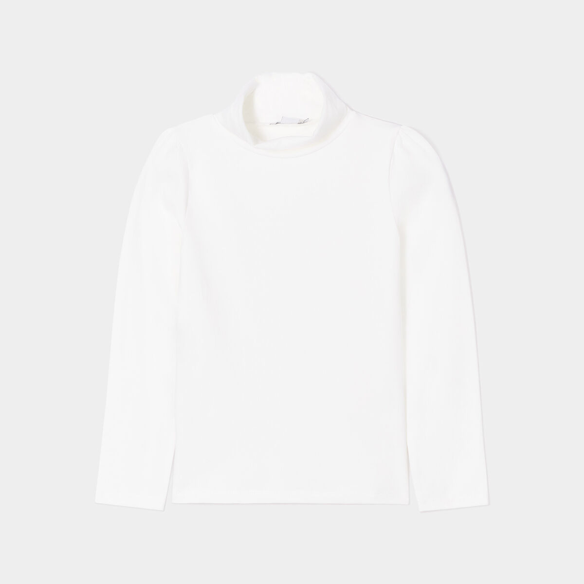 T-shirt col roul&eacute; manches longues coton ecru fille