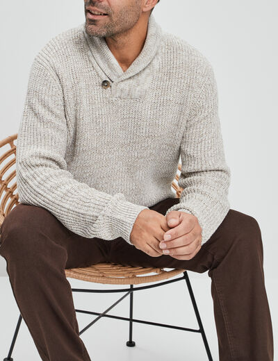 Pull col châle manches longues ivoire homme