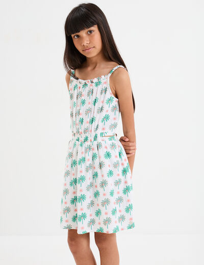 Robe à bretelles en gaze de coton ecru fille