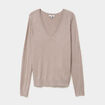 Pull col en V manches longues beige femme