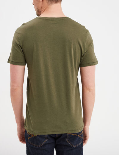 T-shirt manches courtes col tunisien vert kaki homme