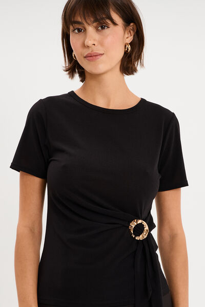 T-shirt ajust&eacute; manches courtes col rond noir femme