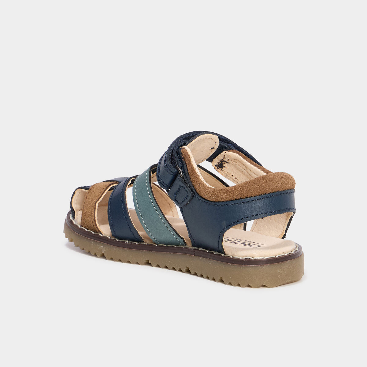 Sandales &agrave; scratchs en cuir bleu marine gar&ccedil;on