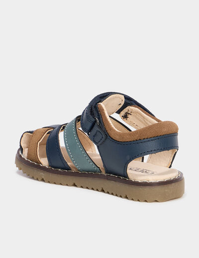 Sandales à scratchs en cuir bleu marine garçon