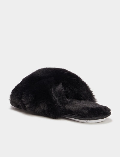 Mules imitation fourrure noir femme