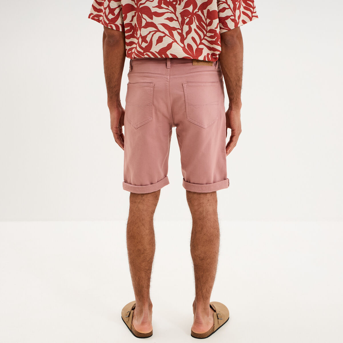 Bermuda en jean straight 5 poches vieux rose homme
