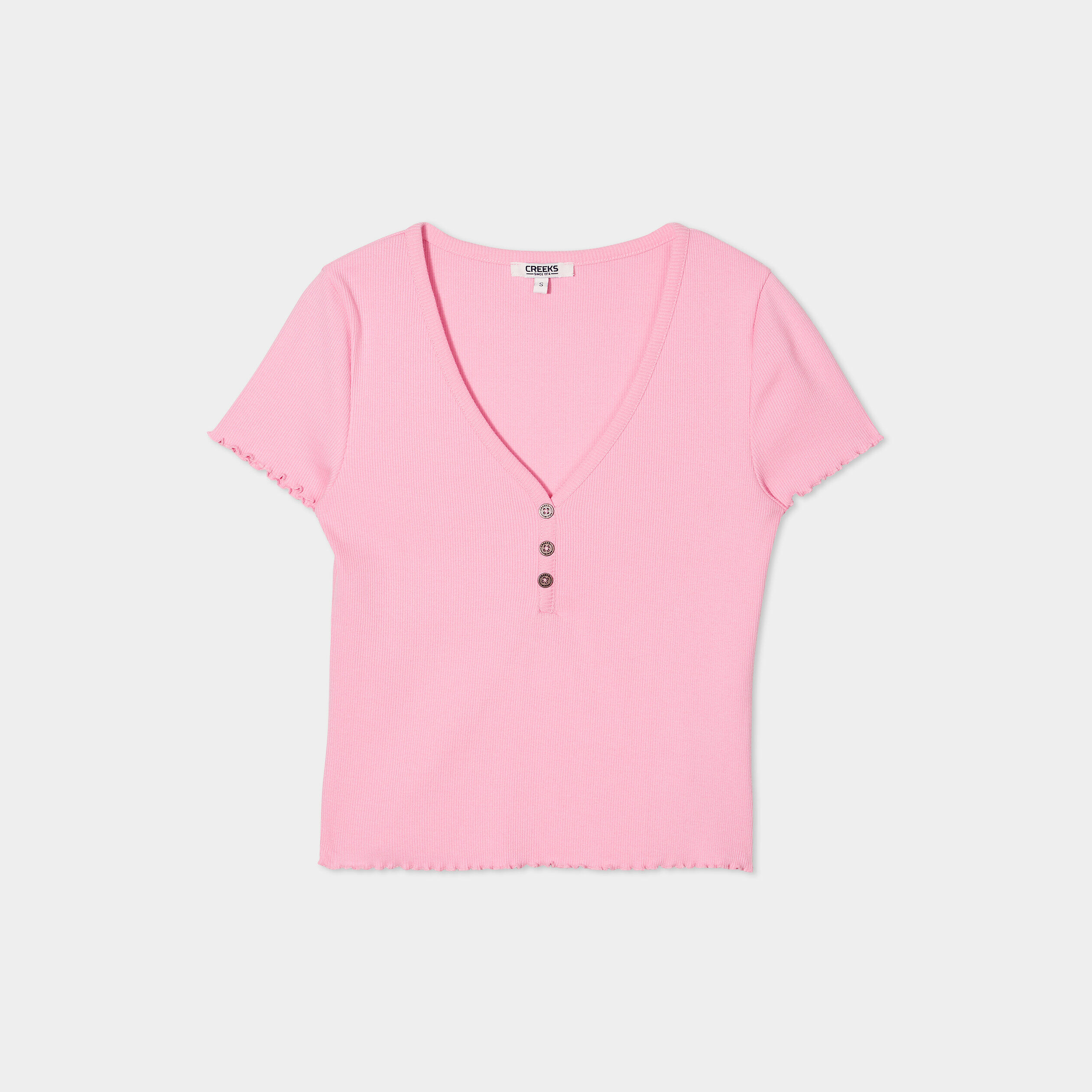 T-shirt court à col en V rose femme CREEKS