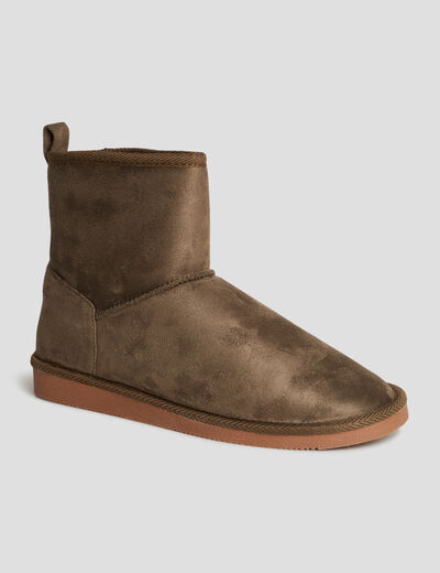 Bottines fourrées effet suédine vert kaki femme