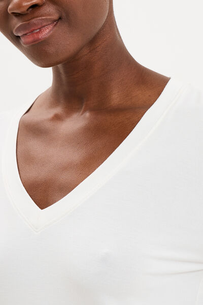 T-shirt fluide col en V manches courtes blanc femme