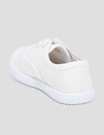Tennis avec broderie anglaise en toile blanc fille