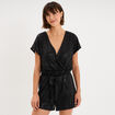 Combishort &agrave; paillettes manches courtes noir femme