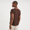 T-shirt col tunisien manches courtes marron fonc&eacute; femme