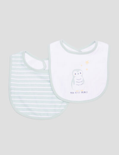 Lot 2 bavoirs coton pingouin bleu gris bébé